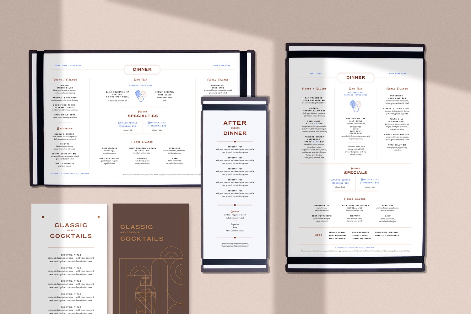 Craftsman Menu Templates